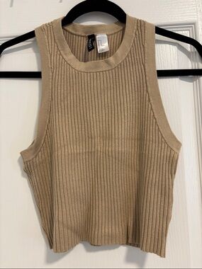 Divided Ribbed Tank Top - Beige